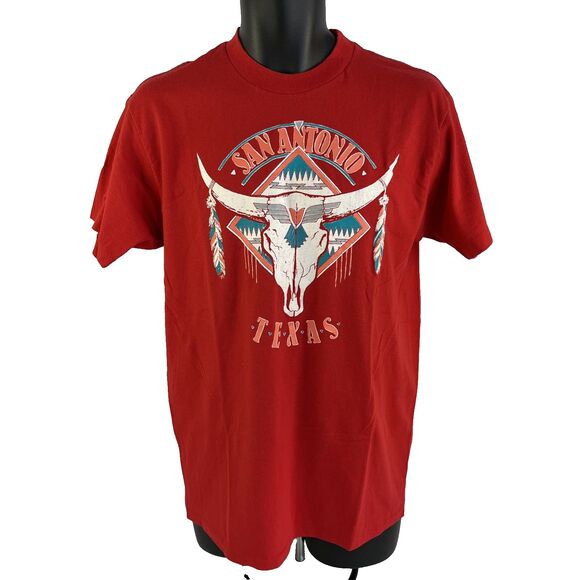 Vintage Mens Delta San Antonio, Texas Single Stitch T-Shirt Sz L Red Made In USA - Picture 1 of 8